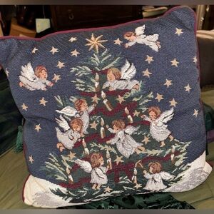 Gorgeous Vintage Angel Tapestry Christmas Pillow by Newport